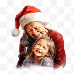 快乐的小女孩享受圣诞节，对祖母