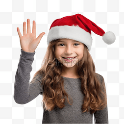 孤立的墙上戴着圣诞帽的女孩邀请