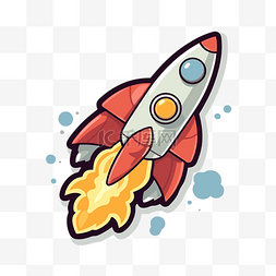 卡通红色火箭图片_带有橙色和红色烟雾的卡通宇宙飞