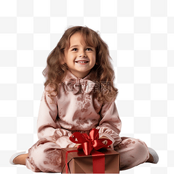 坐在圣诞树旁的微笑漂亮小女孩