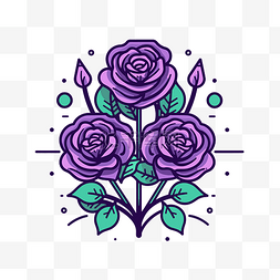 线条画中花束中的几朵紫玫瑰 向