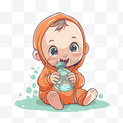 婴儿剪贴画卡通插图婴儿婴儿在橙