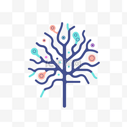 彩色的树图片_白色背景上的树，有许多彩色形状