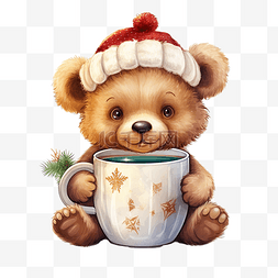 冬天天空卡通图片_咖啡杯里的圣诞节庆祝泰迪熊的插