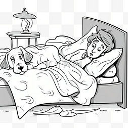 睡在地板上图片_卡通狗睡在床上和他的主人在地板