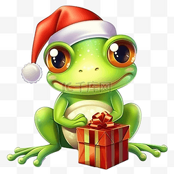 圣诞节时带礼物的树蛙动物角色的