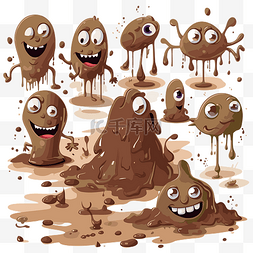 泥剪贴画快乐的泥泞生物卡通人物