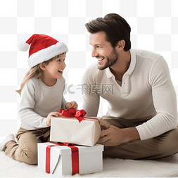 有孩子的家图片_幸福的家庭，戴着圣诞老人的帽子