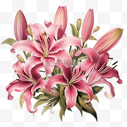 粉红色百合花束花和花蕾图画用于