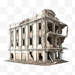 战后受损的中型建筑 3D 渲染隔离