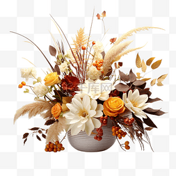 感恩节布置，白色的花朵和色彩缤