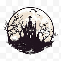 月亮与树图片_快乐的万圣节插图与闹鬼的城堡