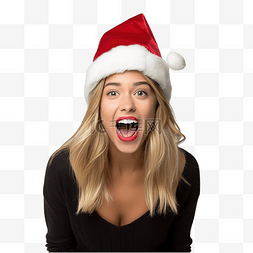 尖叫女人图片_戴着圣诞帽戴着孤立的白色帽子张