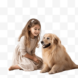 一个小女孩在圣诞树附近和她的狗
