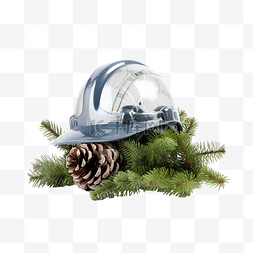 防护头盔工具和冷杉树枝的圣诞组