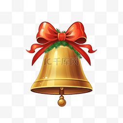 英语教科版图片_带有蝴蝶结扁平风格的铃铛是圣诞