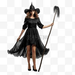 魔术药水图片_万圣节穿着女巫服装拿着扫帚的苗
