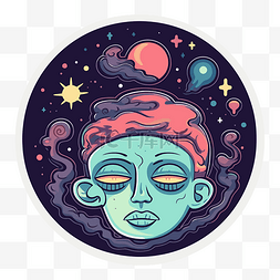 星夜圆框人物插画 向量