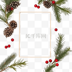 雪花松树枝图片_冷杉树枝框架中的圣诞空白贺卡