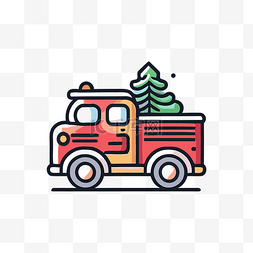 圣诞卡车图标上的消防车 向量