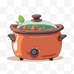 蒸汽波克图片_白色背景卡通中隔离的蔬菜慢炖锅
