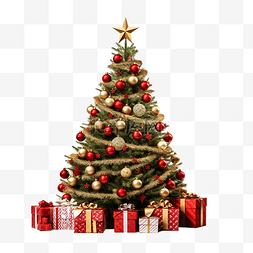 卡套喇叭图片_圣诞树上有装饰品礼物和白色的星