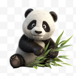 熊猫抱图片_几何熊猫抱竹子元素立体免抠图案
