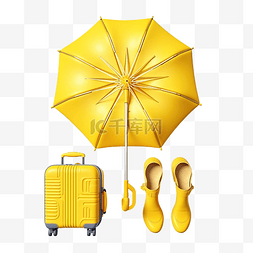 夏季旅行与黄色手提箱沙滩椅伞凉