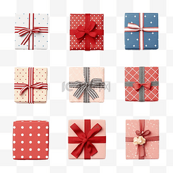礼品盒，带有各种形状的丝带圣诞