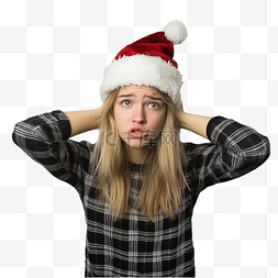 感到压力图片_戴着圣诞帽的女孩对墙上没有焦点