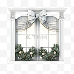 ps立面窗帘素材图片_带有圣诞装饰的关闭窗户的细节