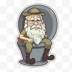 插图剪贴画中的老人坐在马桶上 