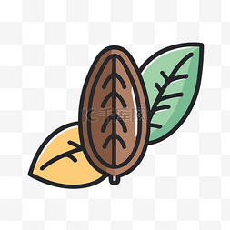 两个可可豆和叶子的图标 向量