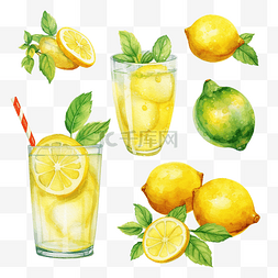 柠檬水溅图片_水彩柠檬水剪贴画