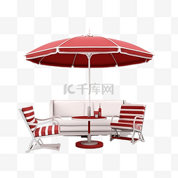 3d 商店咖啡馆与咖啡桌伞沙发椅隔