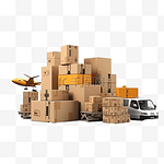 3d 最小产品交付包裹运输货物配送货物准备发送带翼 3d 渲染插图的卡片箱