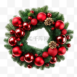 绿松石色图片_圣诞花环装饰绿松叶和红球