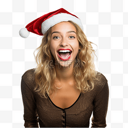 令人兴奋的图片_快乐的年轻圣诞女孩，白色的表情