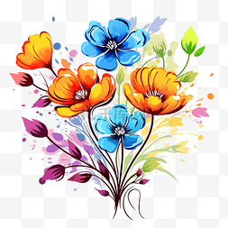 抽象绽放花朵图片_七彩花朵盛开画蜡笔风格