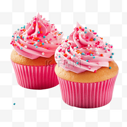 色彩缤纷的纸杯蛋糕，撒着粉红色