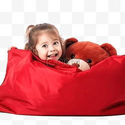 圣诞夜小女孩坐在大红色袋子里买