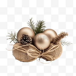 圣诞装饰品，配有黄麻球和稻草装