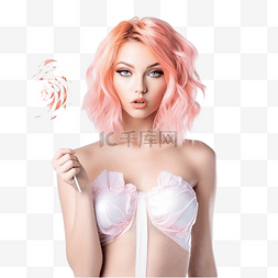 少女粉红色图片_糖果棒棒糖流行派对女孩在白色工