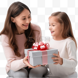 给妈妈送礼物图片_妈妈在家给可爱的小女孩送礼物盒