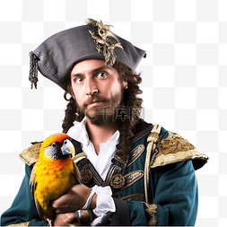 眼罩护眼图片_海盗船长与穿着船员服装的鹦鹉