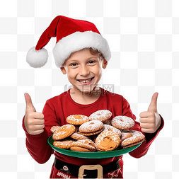 圣诞老人做饭图片_一个戴着圣诞老人帽子的男孩竖起