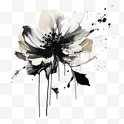 黑色描边叶子图片_水墨颜料描边花卉植物