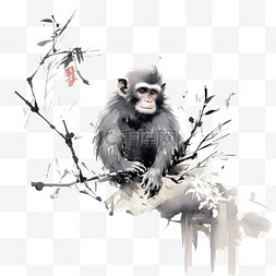 ai艺术小猴爬树元素立体免抠图案