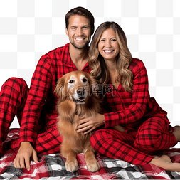 一对穿着圣诞格子红色睡衣的夫妇