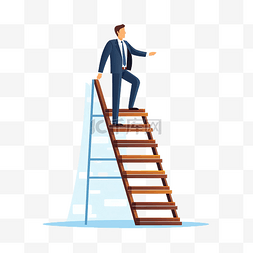 梯子上的男人图片_商人走上商业成功的阶梯